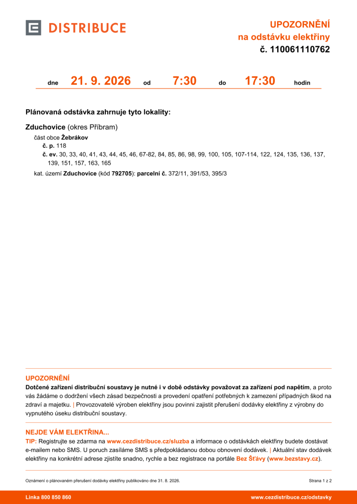Přerušení 21.09.2026 Žebrákov 1
